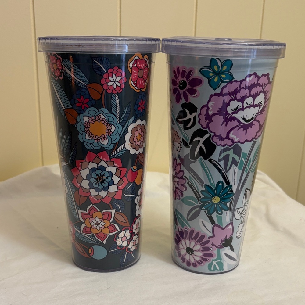 2-‎ 24 oz. Vera Bradley Floral Tumblers Lids No Straws BPA Free Handwash